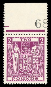 New Zealand 1940 KGVI Arms Fiscal £2 Wmk Inverted superb MNH. SG F206w.