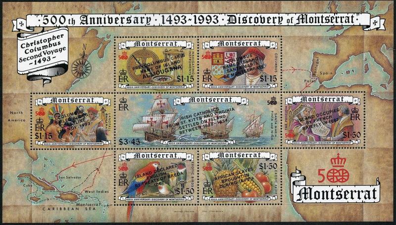 Montserrat 829 ag sheet,MNH.Mi Bl.64. Christopher Columbus 2nd Voyage,1993.