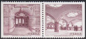 Sweden 1974 MNH Sc #1084, #1085 Pair 75o Central Post Office, Stockholm UPU C...