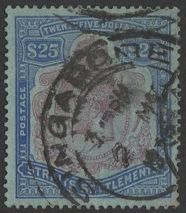 STRAITS SETTLEMENTS 1921 KGV $25, wmk script. Scarce postally used.