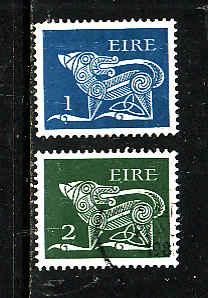 Ireland-Sc#344-45-used 1p brt blue & 2p dk grn-Animals-1975-6-