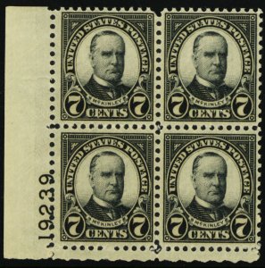 639, Mint NH 7¢ Plate Block of Four CV $20.00