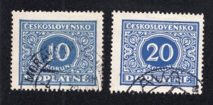 Czechoslovakia 1928 10k & 20k ultramarine Postage Due, Scott J68-J69 used