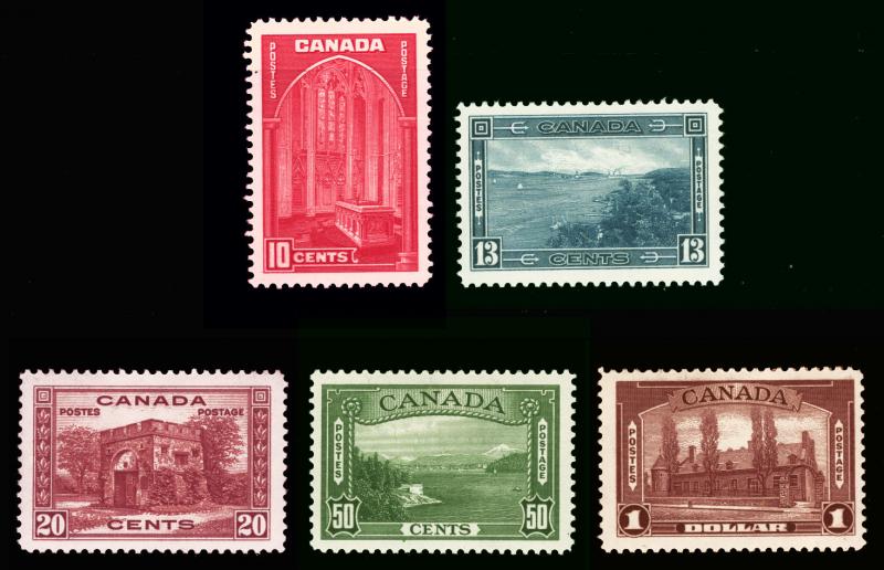 Canada #241-#245 10c-$1 1938 VF *MLH* 5 items CV $240