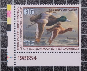 Scott RW66 1999 $15.00 Duck Stamp MNH PSE Cert Grade 98 Plate # SCV - $110.00