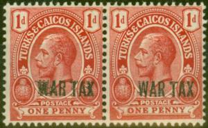 Turks & Caicos Is 1917 1d Red SG140ab Opt Double in Horiz Pair with Normal F MNH