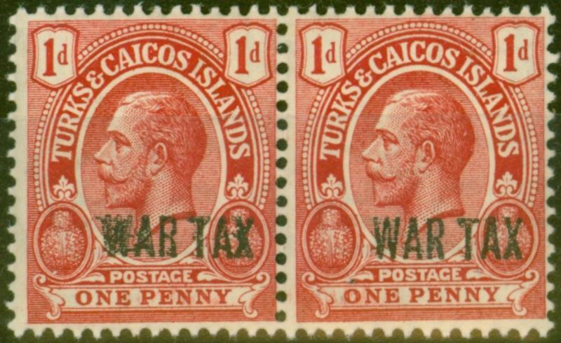 Turks & Caicos Is 1917 1d Red SG140ab Opt Double in Horiz Pair with Normal F MNH