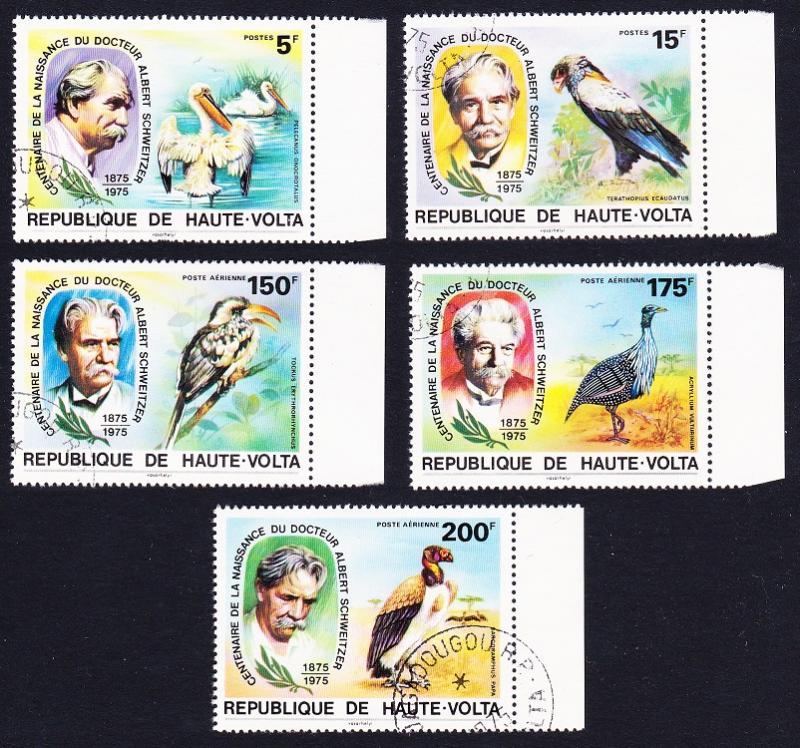 Upper Volta Birds Dr. Albert Schweitzer 5v CTO with margins SC#368-369+C212-C214