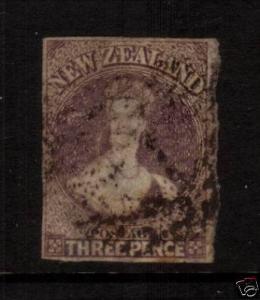 NEW ZEALAND FFQ 3d LILAC IMPERF FU SG 40 4 MARGINS CHALON