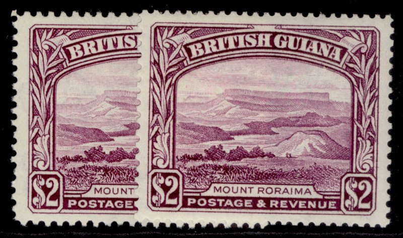 BRITISH GUIANA GVI SG318 + 318a, $2 PERF VARIETIES, NH MINT. Cat £50.