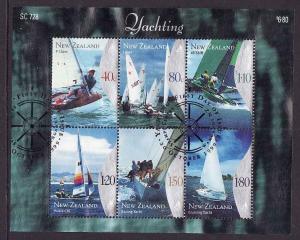 New Zealand-Sc#1620a-used sheet-Yachting-Sailing-1999-