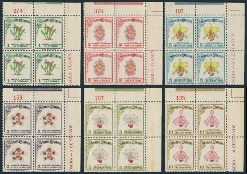 Colombia 546-551 blocks/4,MNH.Michel 500-505. Orchids 1947.