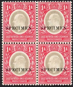 KUT SG18s KEVII 1a Wmk Mult Crown opt Specimen (locally) U/M BLOCK of FOUR