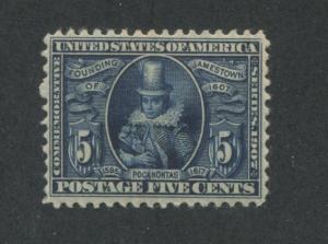 1907 US Stamps #330 5c Mint Hinged F/VF Original Gum Jamestown Exposition Issue 