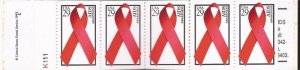 US Stamp - 1993 29c AIDS Awareness - 10 Stamp Booklet - Scott #BK213