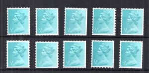 1/2p SIDE BAND MACHIN x10 UNMOUNTED MINT SG X842 Cat £550 (TRIMMED PERFS) 