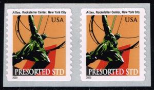 US #3770 Atlas Statue at Rockefeller Center Pair; MNH