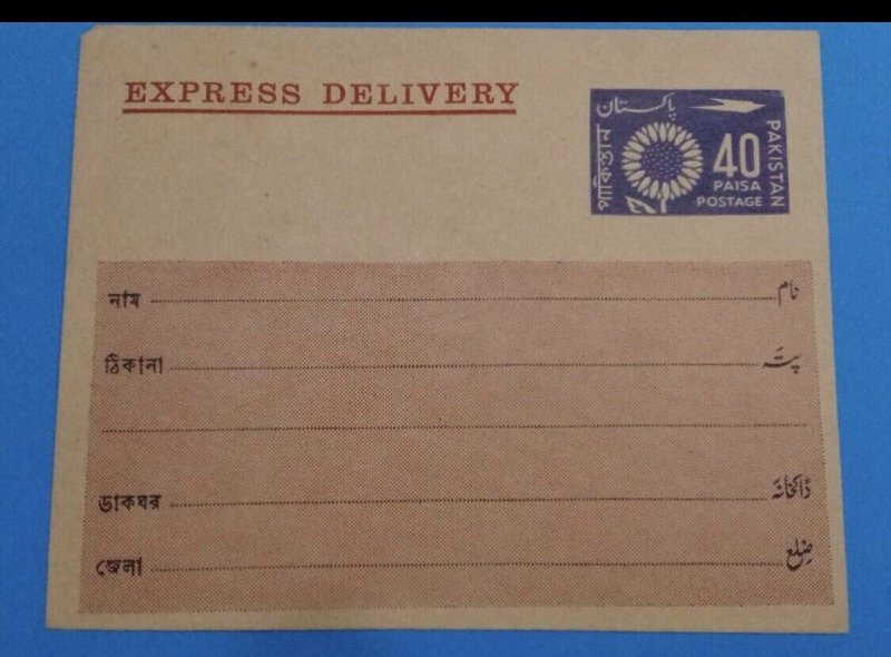 Pakistan Unissued Postal Stationery entire Express Delivery envelope Sun Flowers 