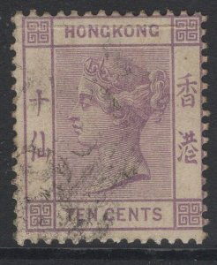 HONG KONG SG36 1882 10c DULL MAUVE USED