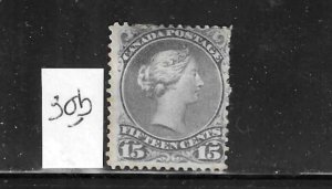 CANADA SCOTT #30B 1868-76 LARGE QUEEN 15C (BLUE GRAY) - MINT HINGED