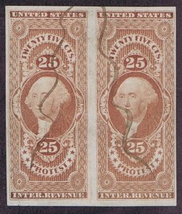 US R49a PAIR USED 25c PROTEST REVENUE STAMPS, PEN CCLS, 1862-71, GOOD CV.