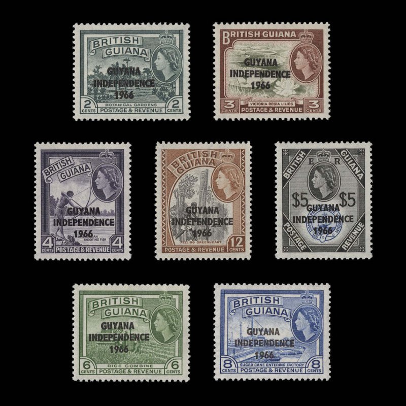 Guyana 1966 (MNH) Independence Provisionals, script watermark ✔️