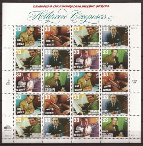 USA #3339-44 Hollywood Composers Complete Sheet of 20 Stamps MNH