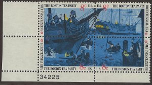 Scott # 1483a 1973 8c multi Litho& Boston Tea
Party ; TAGGED Plate Block - Lo...