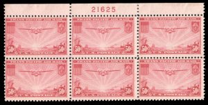 United States, Air Post #C22 Cat$85, 1937 50c carmine, plate block of six, ne...