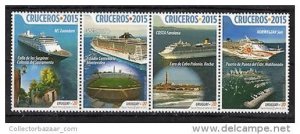 SHIP BOAT TOURISM LIGHTHOUSE SOCCER STADIUM LANTERN URUGUAY 2015 MNH STAMP