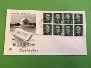 U.S. 1963 Thomas Jefferson Booklet Pane  FDI  Block of Four Stamps Cover R42503