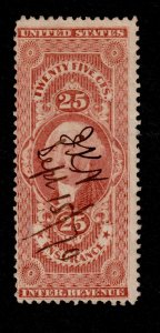 Scott #R47 US 1862 25 Cent Revenue Insurance Stamp Pen Cancel 1870