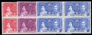 Basutoland #15-17 (SG 15-17), 1937 Coronation, set of three in blocks of four...