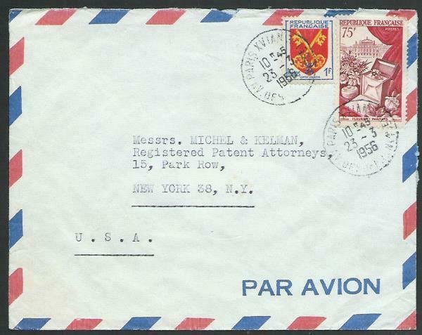 FRANCE 1956 Airmail cover to USA - nice franking...........................58115