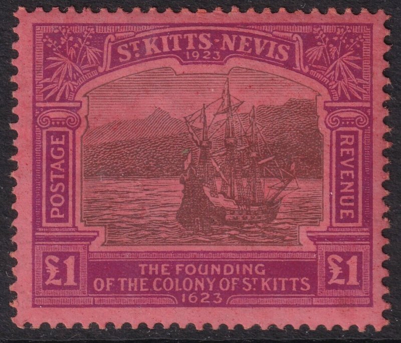 St. Kitts-Nevis Sc# 63 Caravel in Old Road Bay1923 £1 MNH issue CV $1320.00