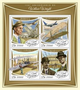 St Thomas - 2017 Aviator Wilbur Wright - 4 Stamp Sheet - ST17516a