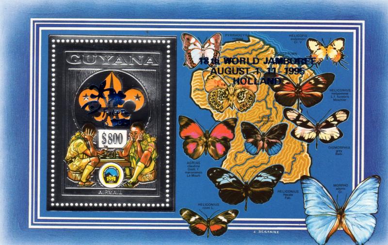 Guyana 1995 Butterflies/Scouts/Chess/Jamboree ovpt.BLUE Silver SS Perforated MNH