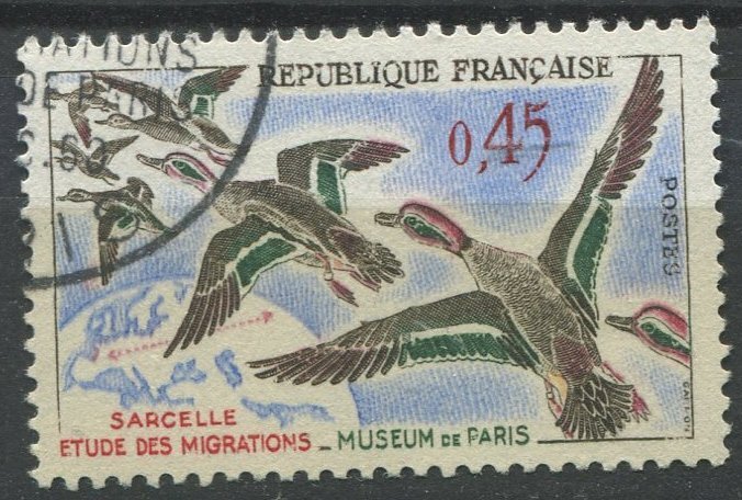 France Sc#980 Used, 45c multi, Birds (II) (1960)