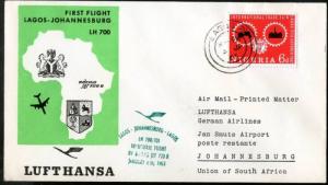 Nigeria 1963 Lagos - Johannesburg / South Africa Lufthansa First Flight Cover...