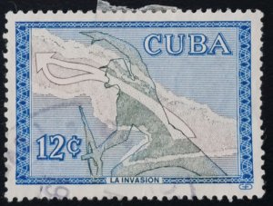 CUBA Sc# 628 REBELS ENTER HAVANA Map of Rebel Invasion   12c  1960 used