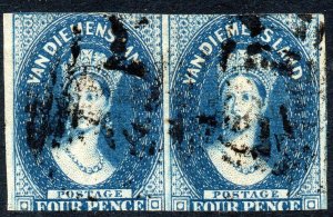 1855 Tazmania Sg 18 4d Bleu Fin D'Occasion Paire