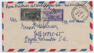 Miami, Fl to Bogota, Colombia 1952 Airmail Special Del. #E19 & 10c UPU (55325)