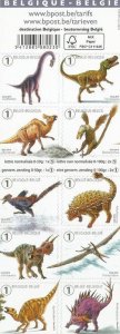 Belgium 2015 Prehistoric world Dinosaurs set of 10 stamps in block / booklet MNH