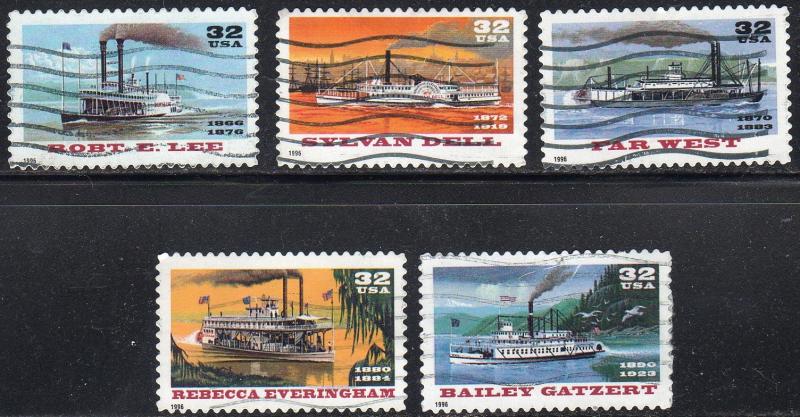 United States 3091-95 - Used - 32c Riverboats (1996) (cv $2.00) (2)