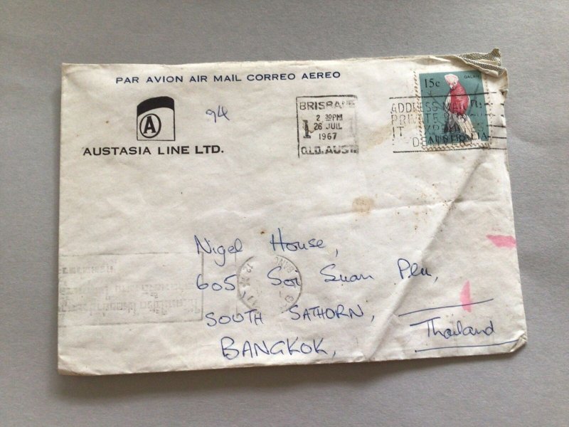 Austrasia Line 1967 Brisbane  to Bangkok postal cover 66254 