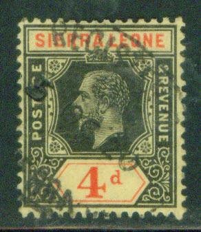 Sierra Leone Scott 109 KGV 1912 4p Die 1 CV$9.50 