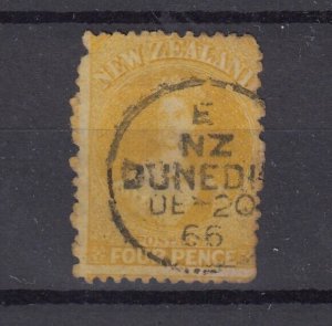 New Zealand QV 1866 4d Yellow Chalon Superb Dunedin CDS SG120 BP5417