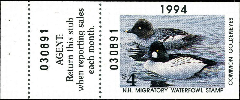 NEW HAMPSHIRE #12A 1994 STATE DUCK HUNTER STAMP COMMON GOLDENEYES by Frisino