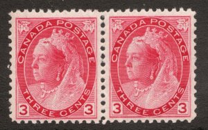 Sc #78 - Canada - 3 Cent Victoria - 1898 - MNH Pair -  Superfleas - cv$900