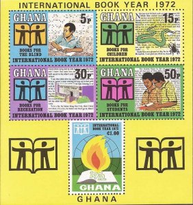 Ghana - 1972 International Book Year - 5 Stamp Sheet - Scott #449a